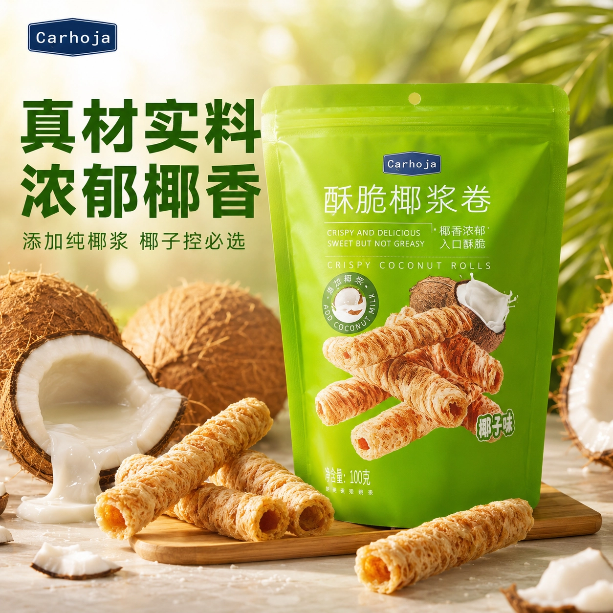 卡豪佳酥脆椰浆卷椰子味蛋卷袋装零食国产