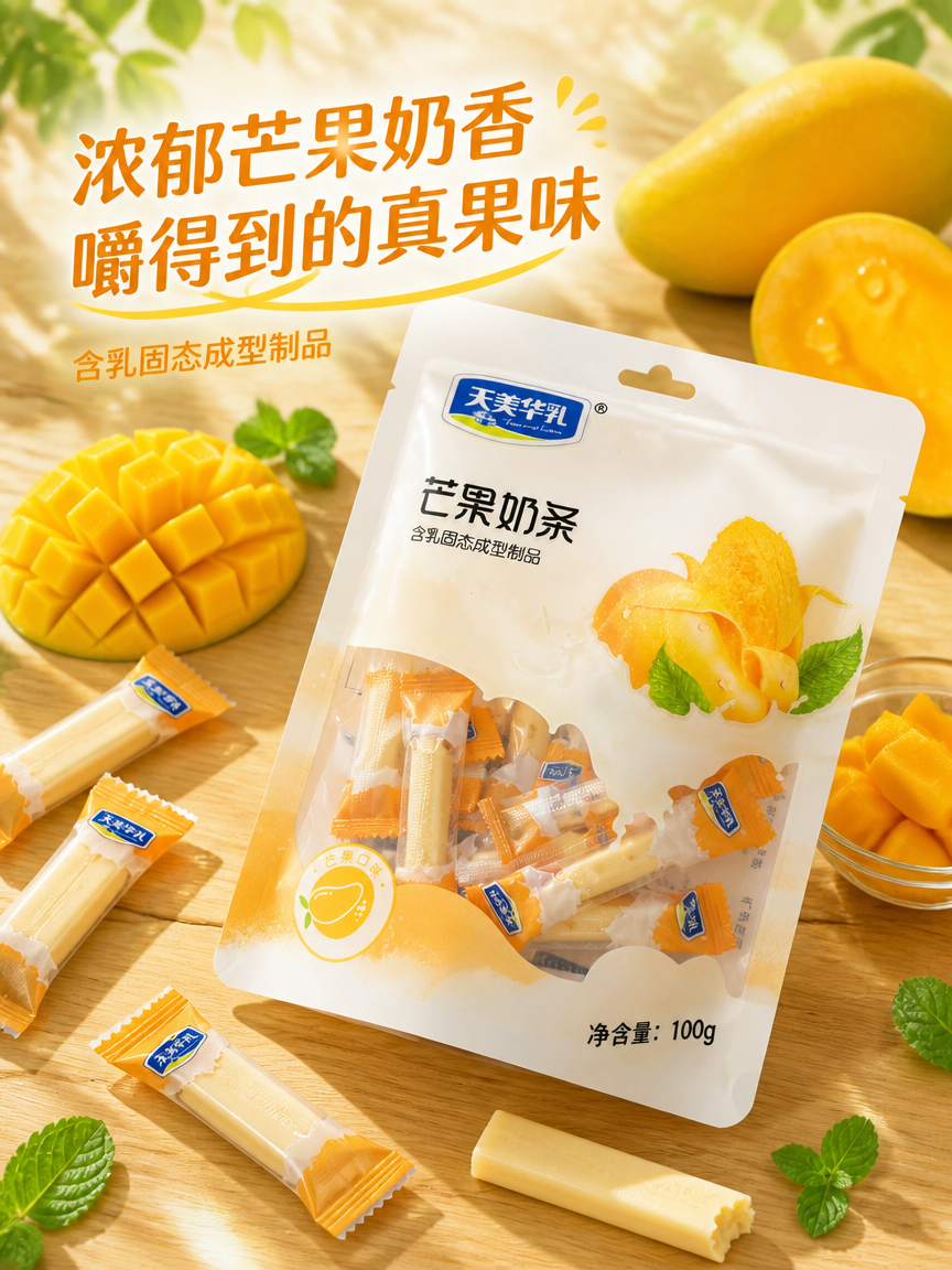 天美华乳芒果奶条100g袋装含乳固态成型制品休闲零食