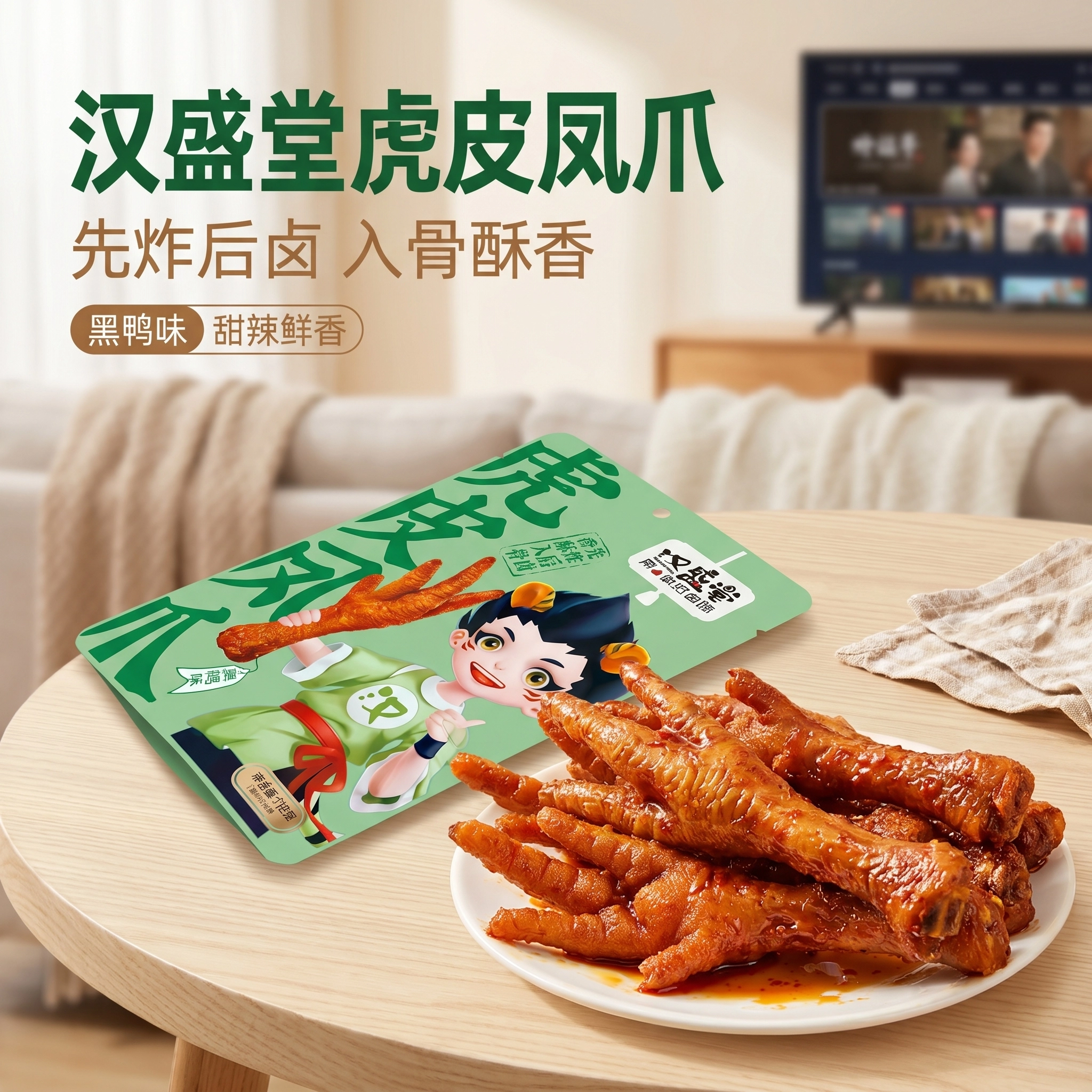 汉盛堂120g虎皮凤爪黑鸭味入骨酥香解馋零食即食熟食小吃